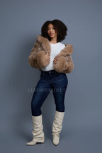 Women's Crop Fox Bomber With Hood [Coffee]