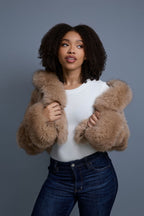 Women's Crop Fox Bomber With Hood [Coffee]