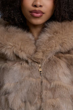 Women's Crop Fox Bomber With Hood [Coffee]