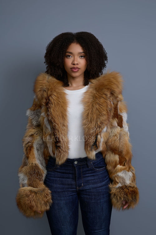 Women's Crop Fox Bomber With Hood [Red Fox]