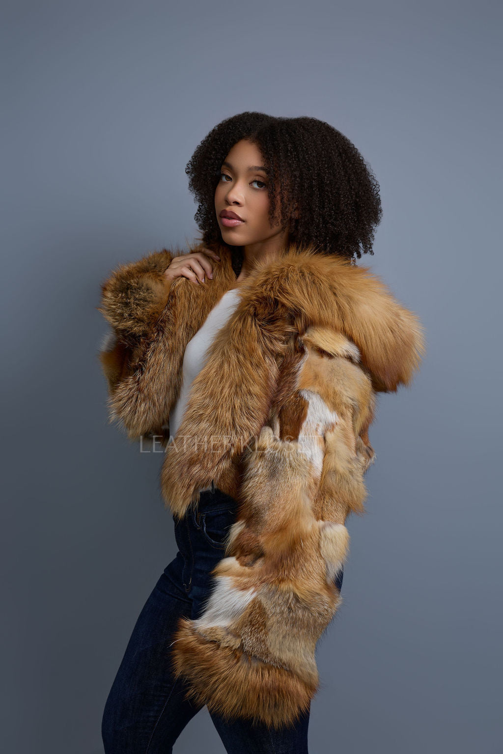 Women's Crop Fox Bomber With Hood [Red Fox]