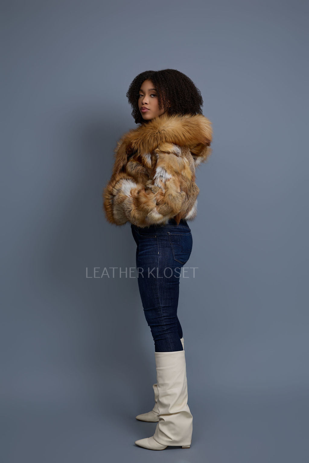 Women's Crop Fox Bomber With Hood [Red Fox]