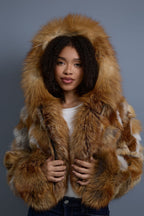 Women's Crop Fox Bomber With Hood [Red Fox]