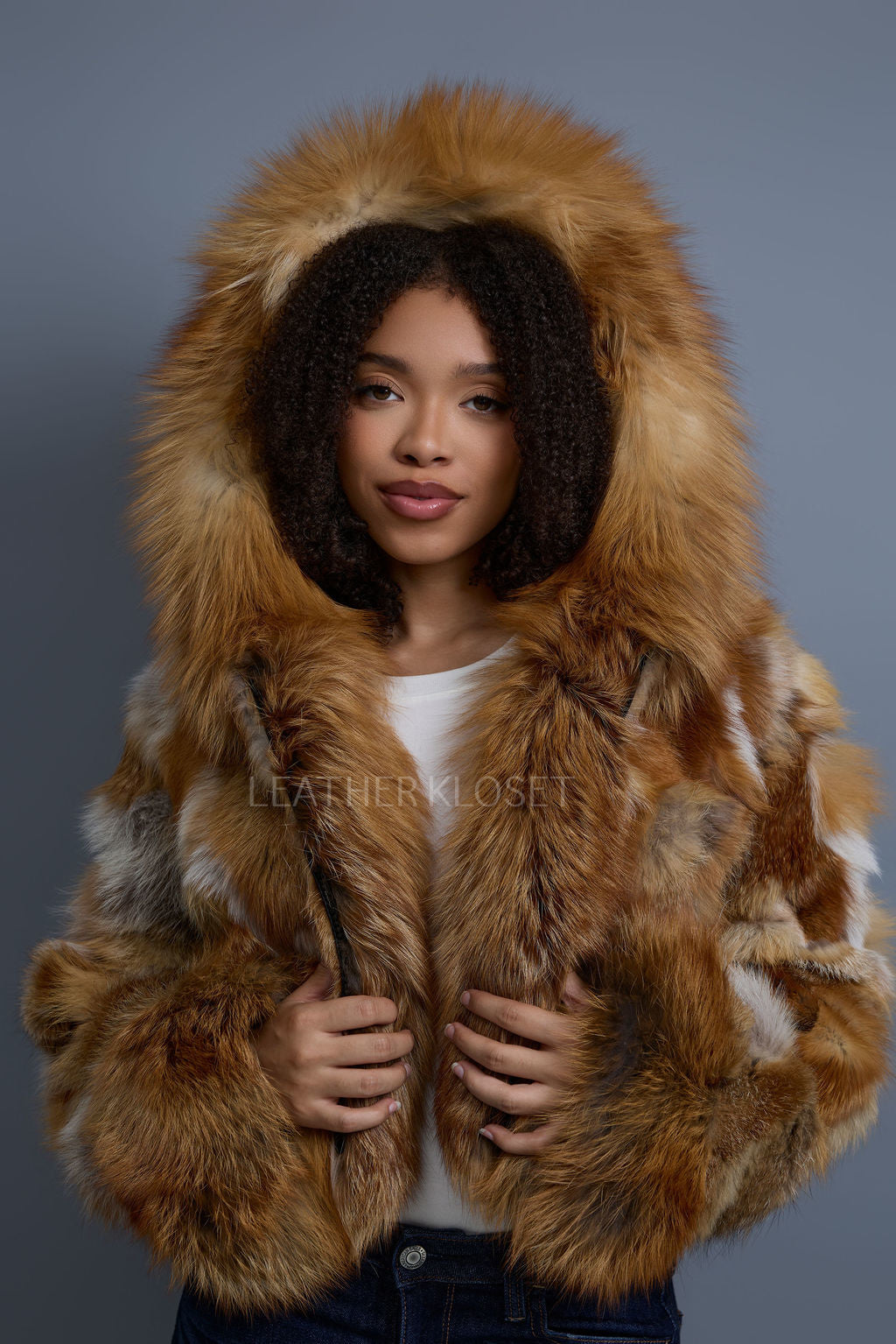 Women's Crop Fox Bomber With Hood [Red Fox]