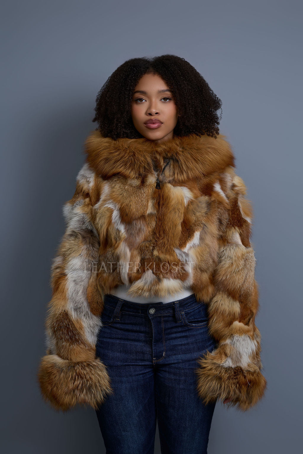 Women's Crop Fox Bomber With Hood [Red Fox]