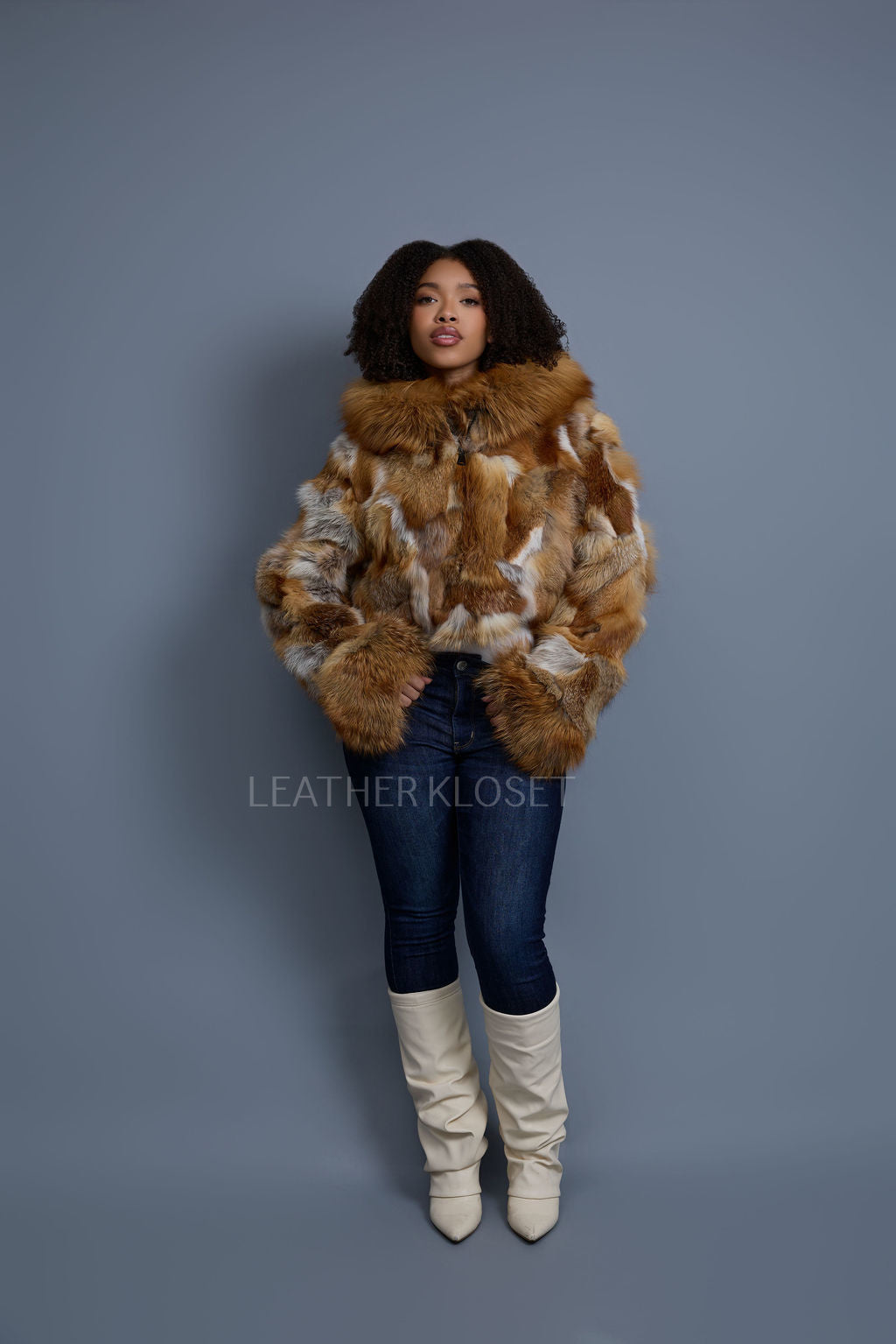 Women's Crop Fox Bomber With Hood [Red Fox]