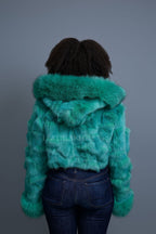 Women's Crop Fox Bomber With Hood [Aqua]