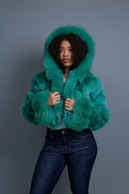 Women's Crop Fox Bomber With Hood [Aqua]