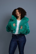 Women's Crop Fox Bomber With Hood [Aqua]