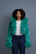 Women's Crop Fox Bomber With Hood [Aqua]
