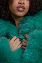 Women's Crop Fox Bomber With Hood [Aqua]