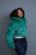 Women's Crop Fox Bomber With Hood [Aqua]