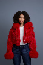 Women's Crop Fox Bomber With Hood [Red]