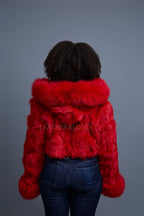 Women's Crop Fox Bomber With Hood [Red]