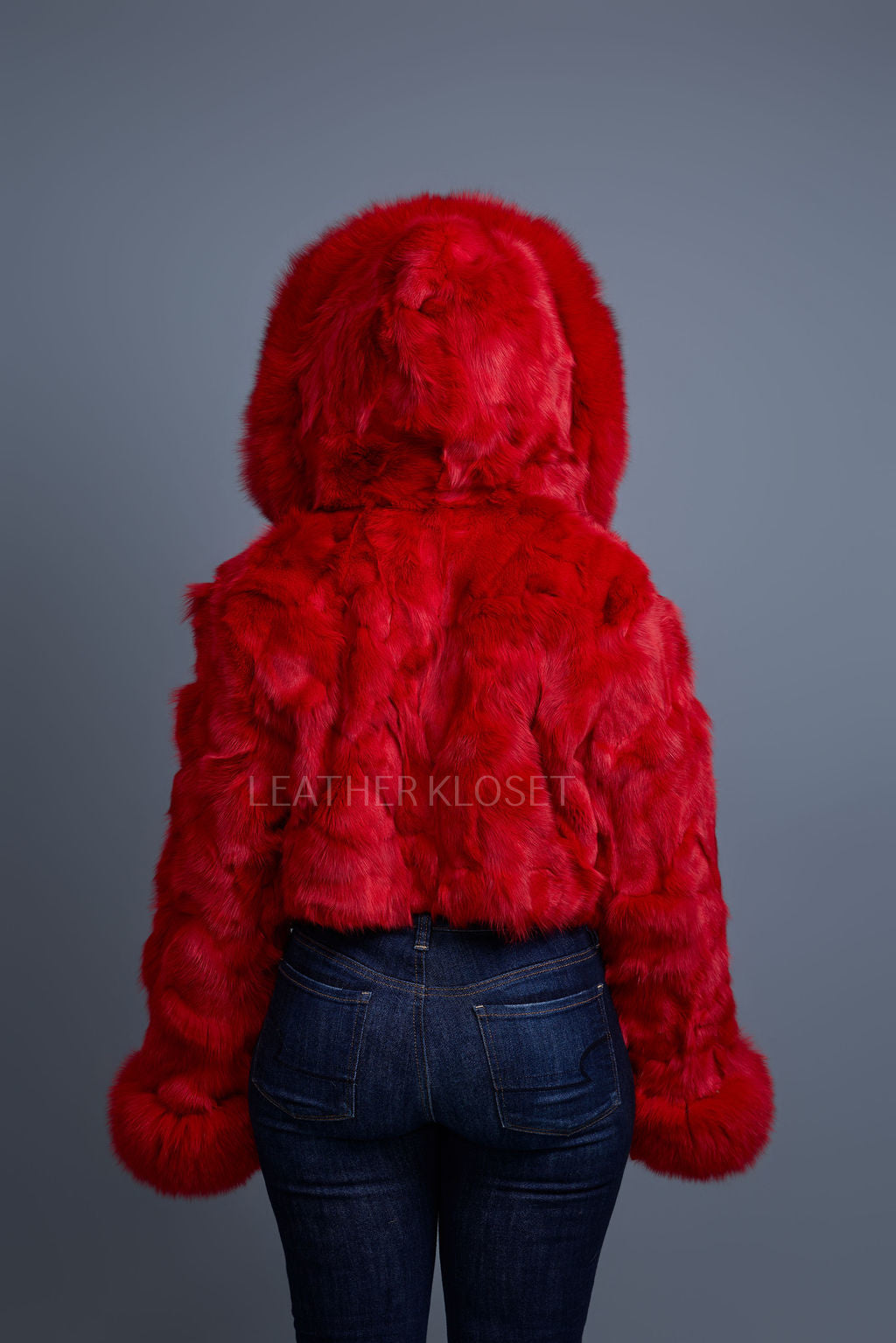Women's Crop Fox Bomber With Hood [Red]