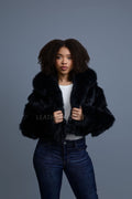 Women's Crop Fox Bomber With Hood [Black]