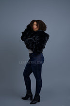 Women's Crop Fox Bomber With Hood [Black]