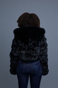 Women's Crop Fox Bomber With Hood [Black]
