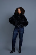 Women's Crop Fox Bomber With Hood [Black]