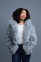Women's Crop Fox Bomber With Hood [Grey]