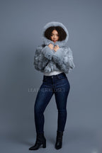 Women's Crop Fox Bomber With Hood [Grey]