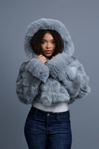 Women's Crop Fox Bomber With Hood [Grey]