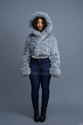 Women's Crop Fox Bomber With Hood [Grey]