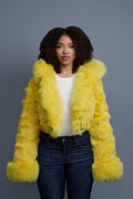 Women's Crop Fox Bomber With Hood [Yellow]
