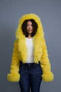 Women's Crop Fox Bomber With Hood [Yellow]