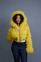 Women's Crop Fox Bomber With Hood [Yellow]