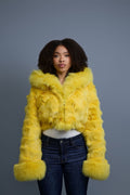 Women's Crop Fox Bomber With Hood [Yellow]