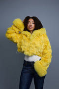 Women's Crop Fox Bomber With Hood [Yellow]