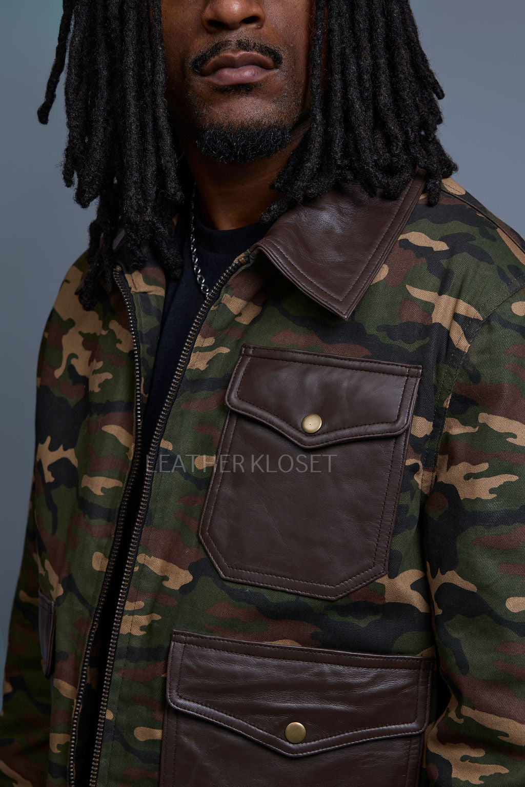 Men's Camron Camo Cotton & Leather Jacket