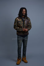 Men's Camron Camo Cotton & Leather Jacket