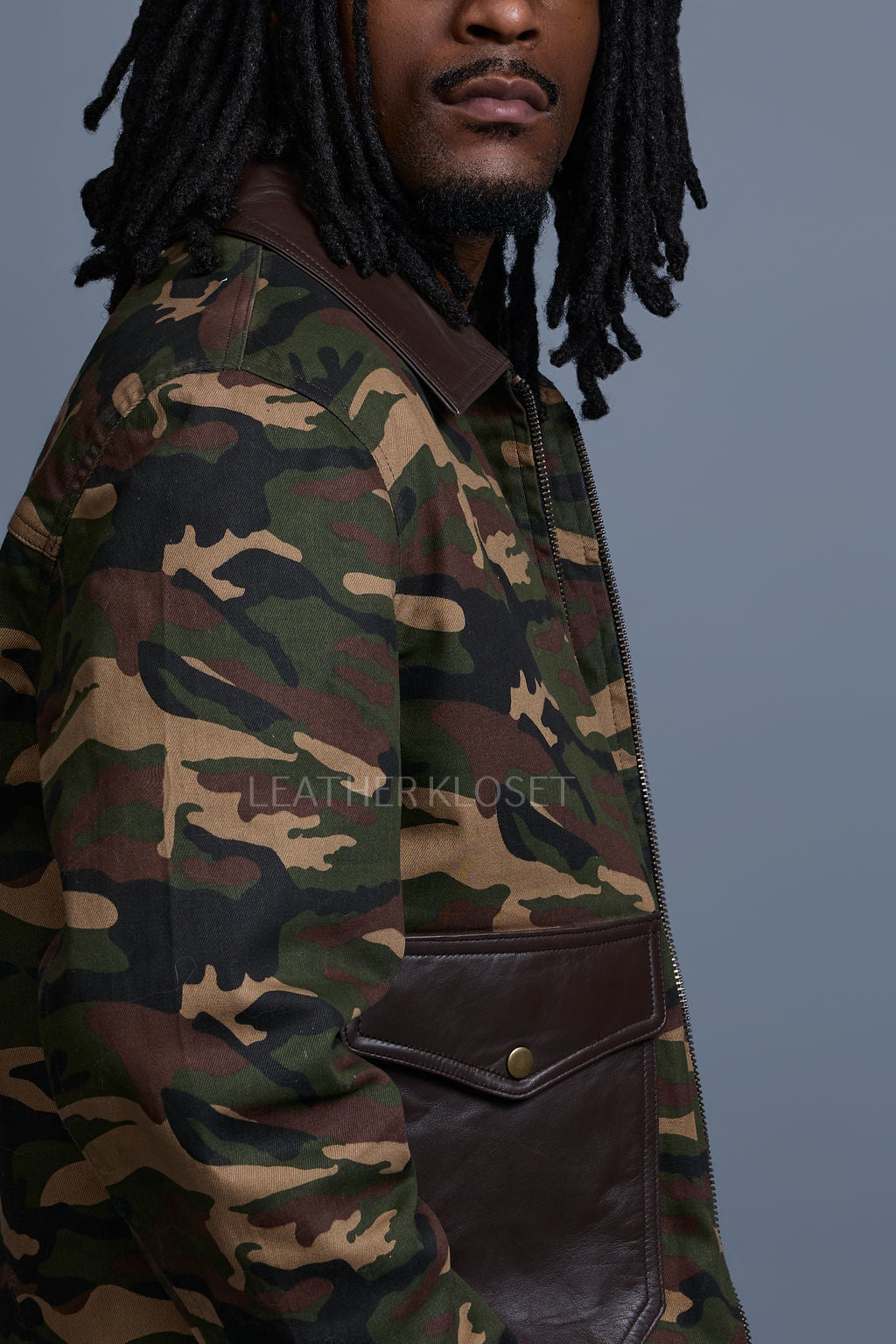 Men's Camron Camo Cotton & Leather Jacket