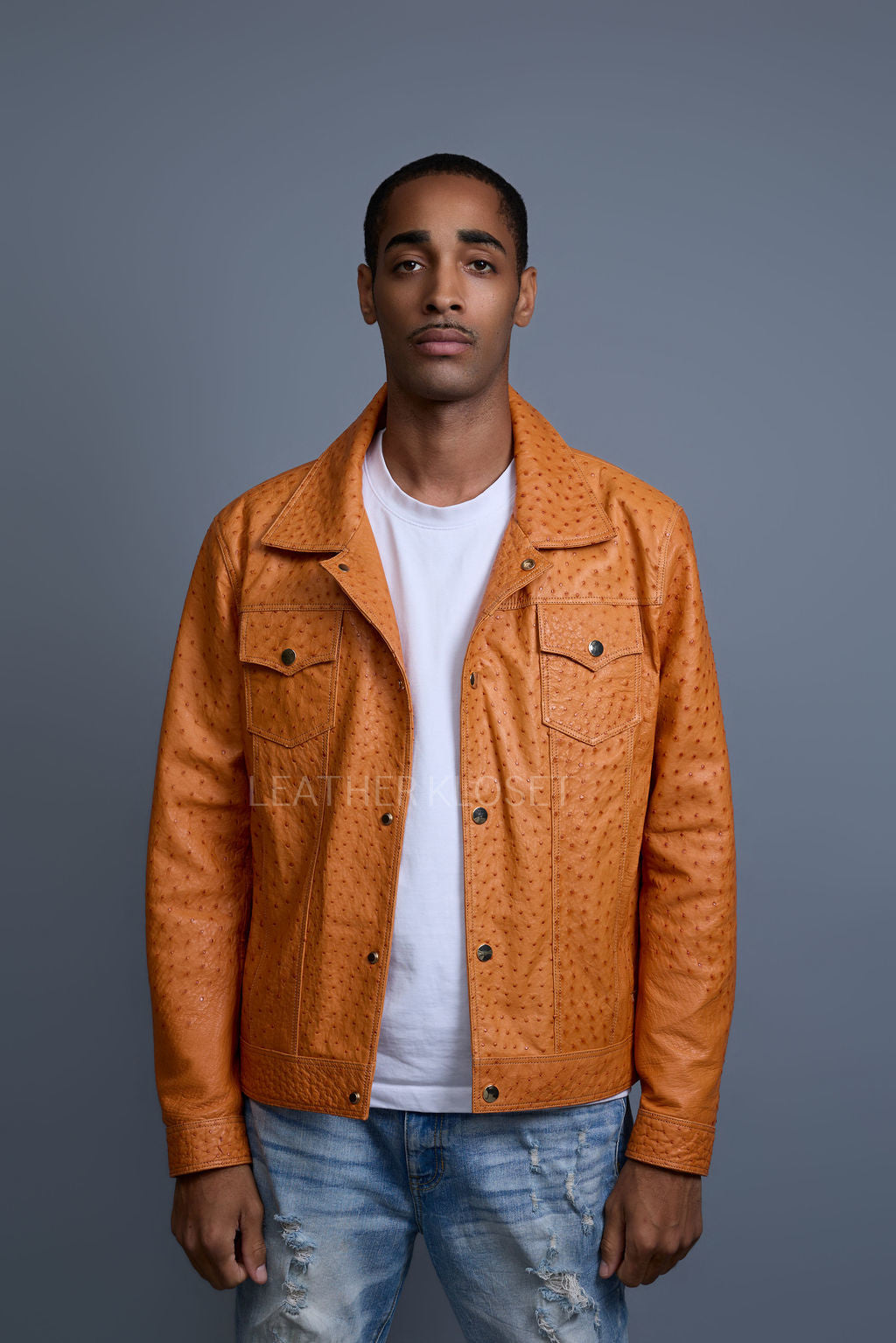 Men's Dylan Real Ostrich Leather Jean Jacket [Rust] – LeatherKloset