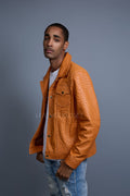 Men's Dylan Real Ostrich Leather Jean Jacket [Rust]