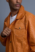 Men's Dylan Real Ostrich Leather Jean Jacket [Rust]
