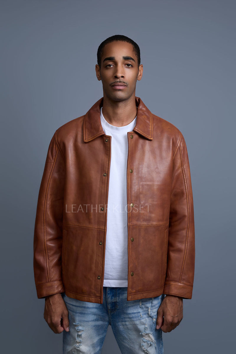 Men's Compton Leather Jacket [Caramel Crunch]