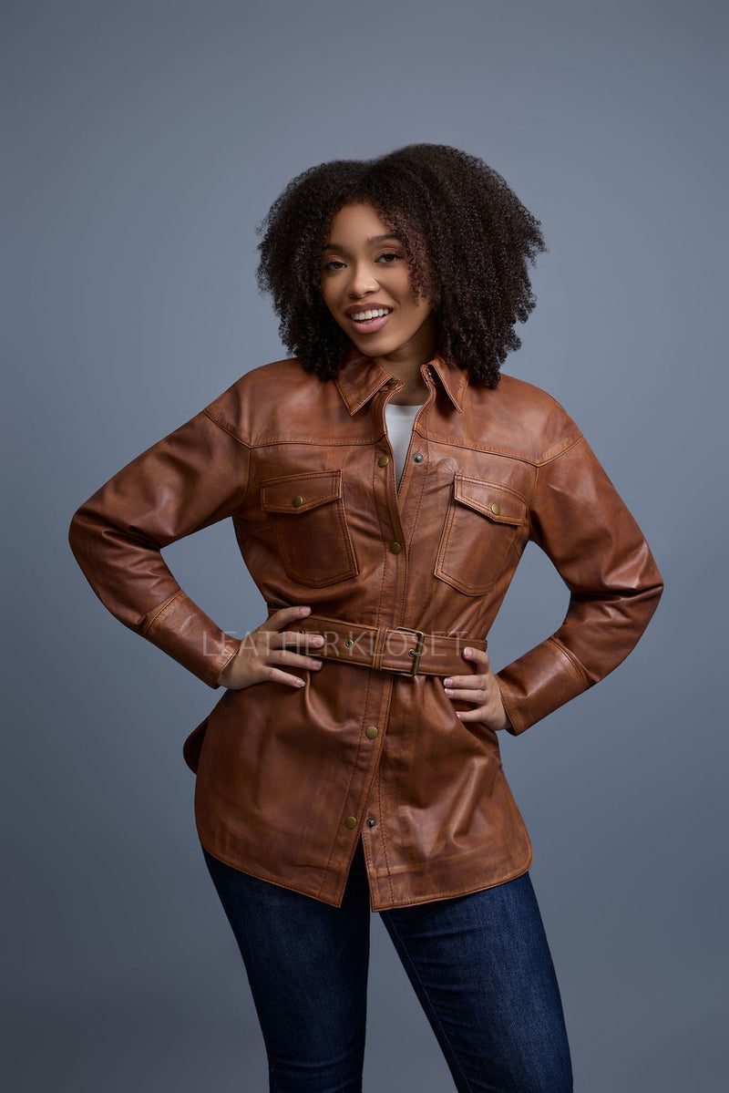 Women's Leather Shirt [Caramel Crunch]