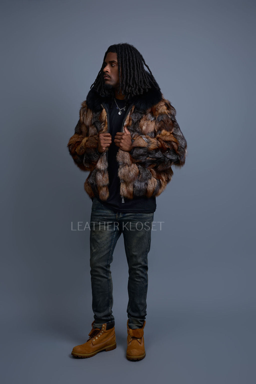 Men's Arlo Fox Fur Bomber Jacket [Crystal]