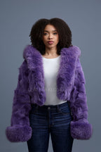 Women's Crop Fox Bomber With Hood [Lavender]