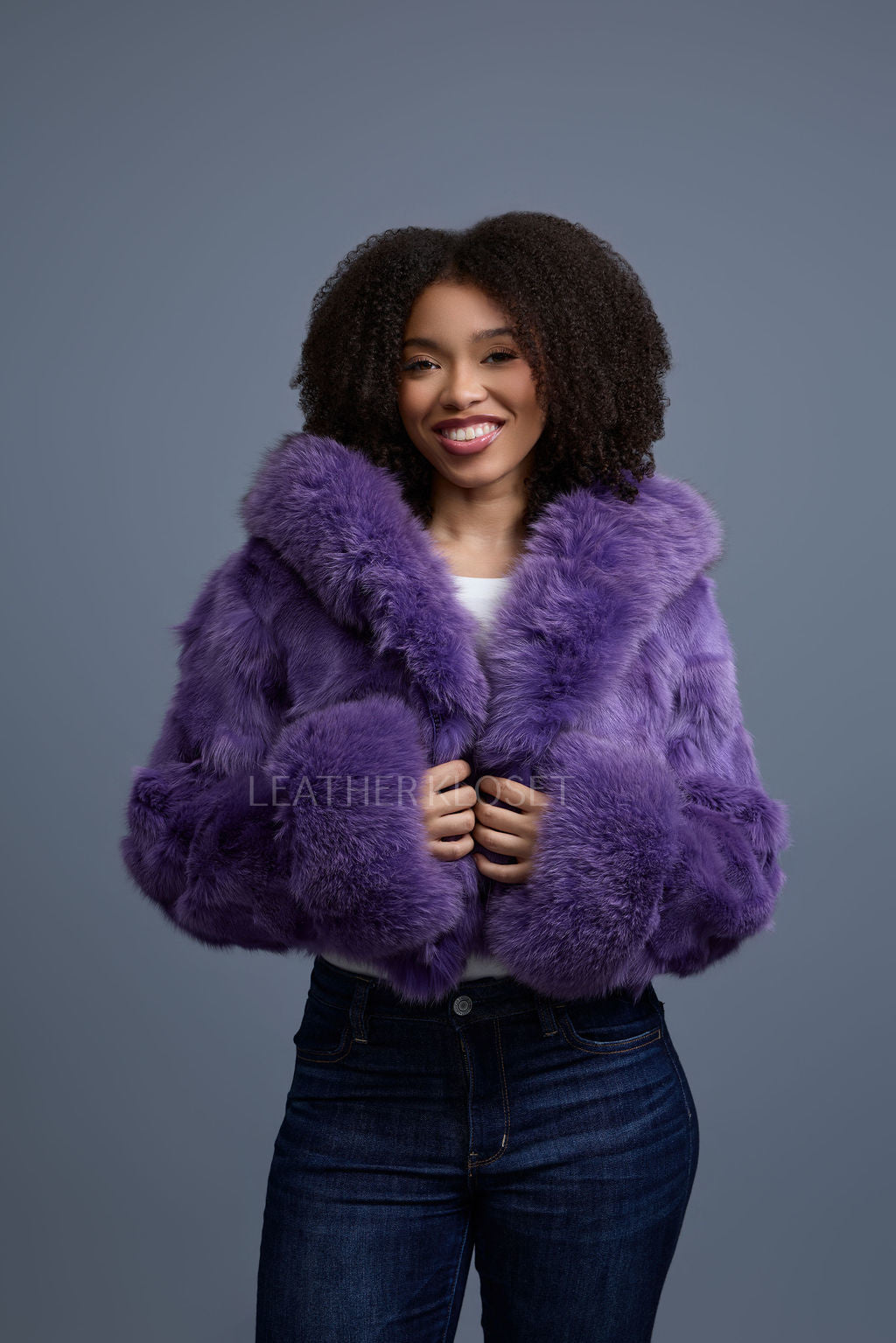 Women's Crop Fox Bomber With Hood [Lavender]