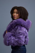 Women's Crop Fox Bomber With Hood [Lavender]