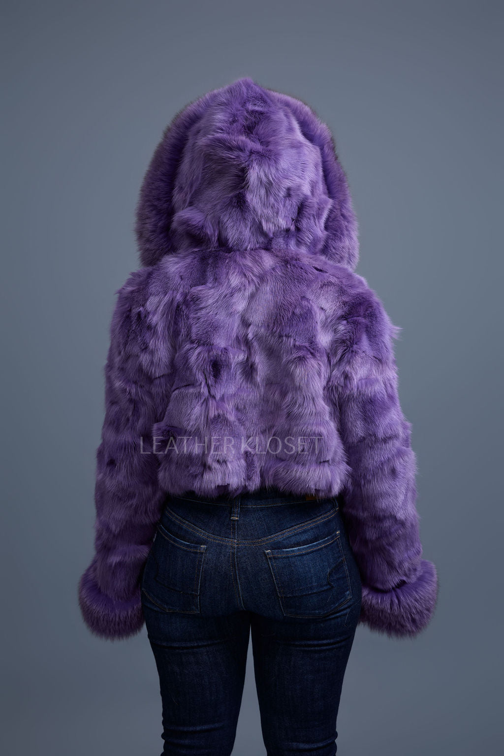 Women's Crop Fox Bomber With Hood [Lavender]