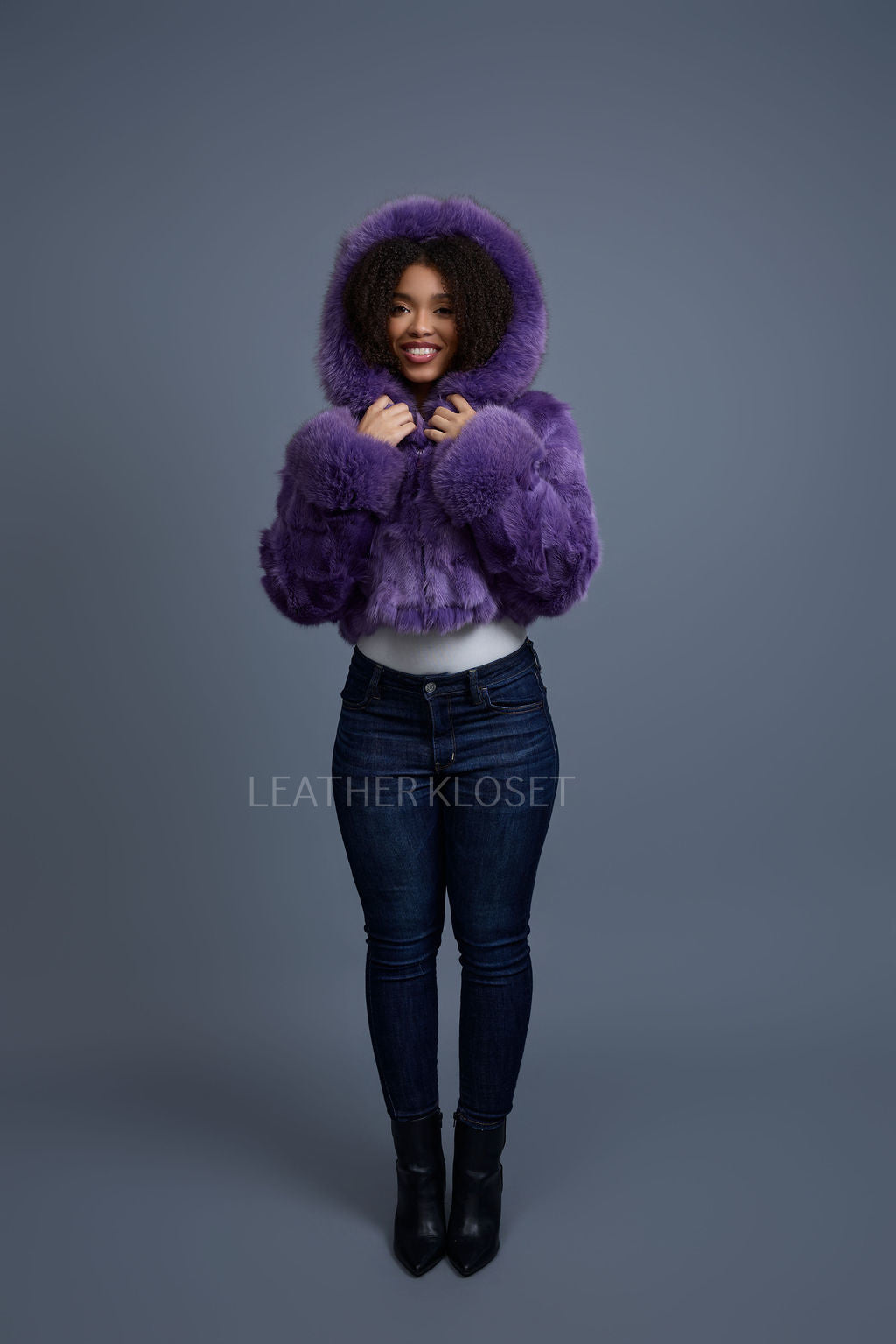 Women's Crop Fox Bomber With Hood [Lavender]