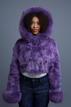 Women's Crop Fox Bomber With Hood [Lavender]