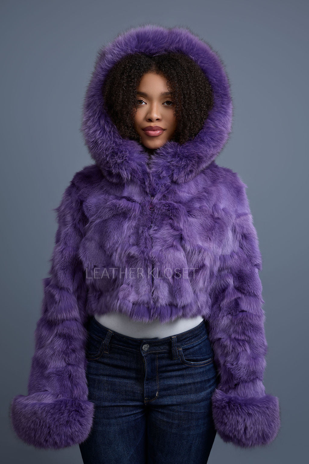 Women's Crop Fox Bomber With Hood [Lavender]