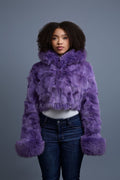 Women's Crop Fox Bomber With Hood [Lavender]