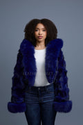 Women's Crop Fox Bomber With Hood [Midnight Blue]